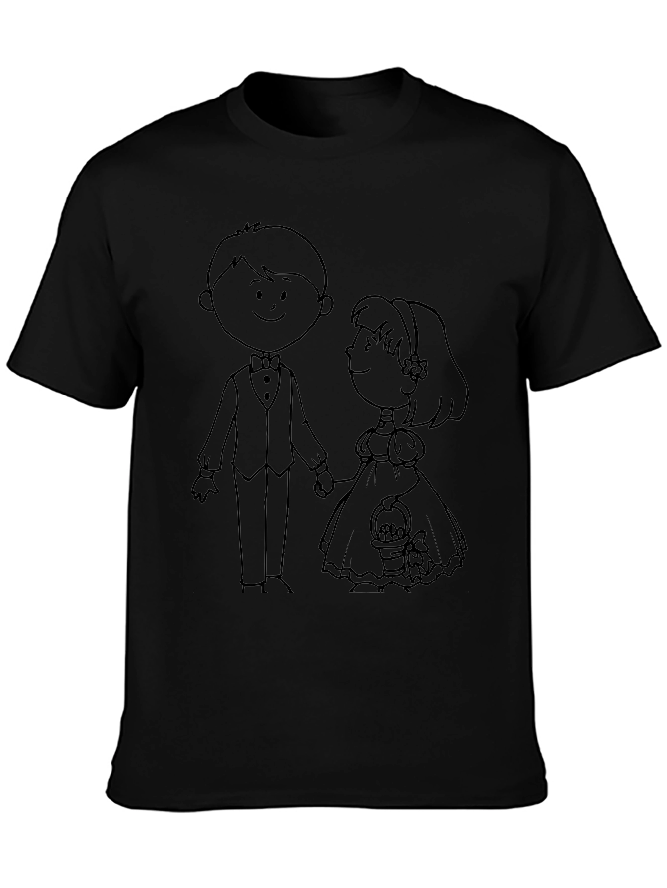 Cartoon Bride & Groom Black Graphic T-Shirt