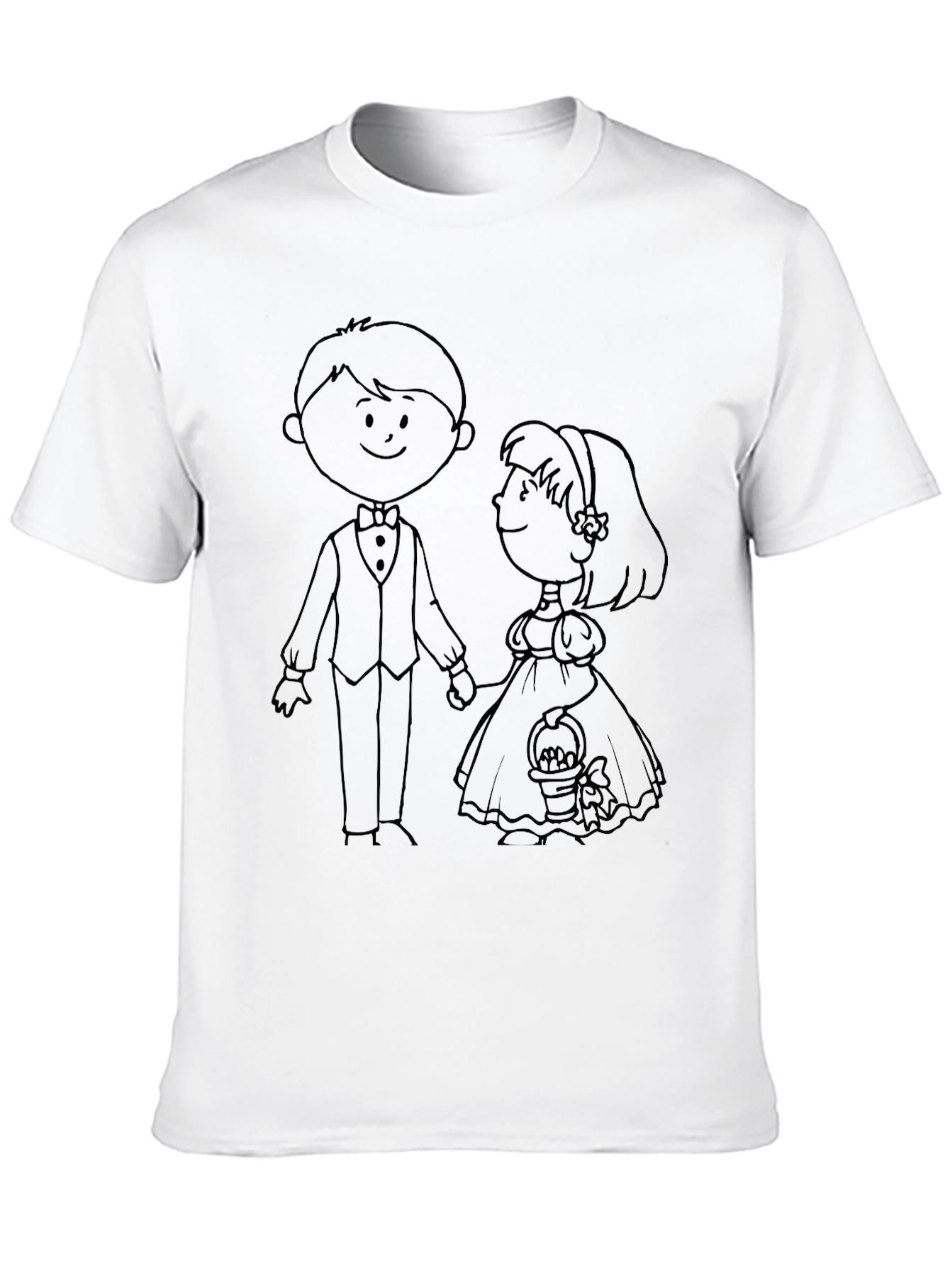 Cartoon Bride & Groom Black Graphic T-Shirt