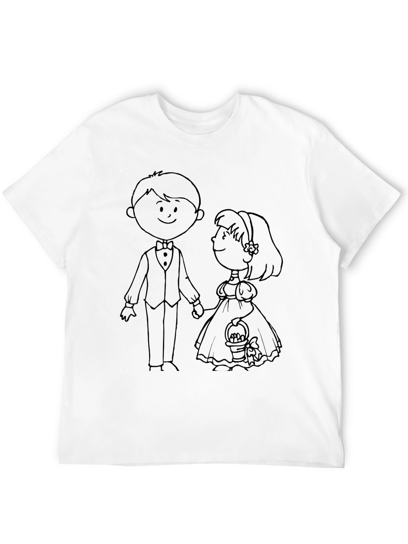 Cartoon Bride & Groom Black Graphic T-Shirt