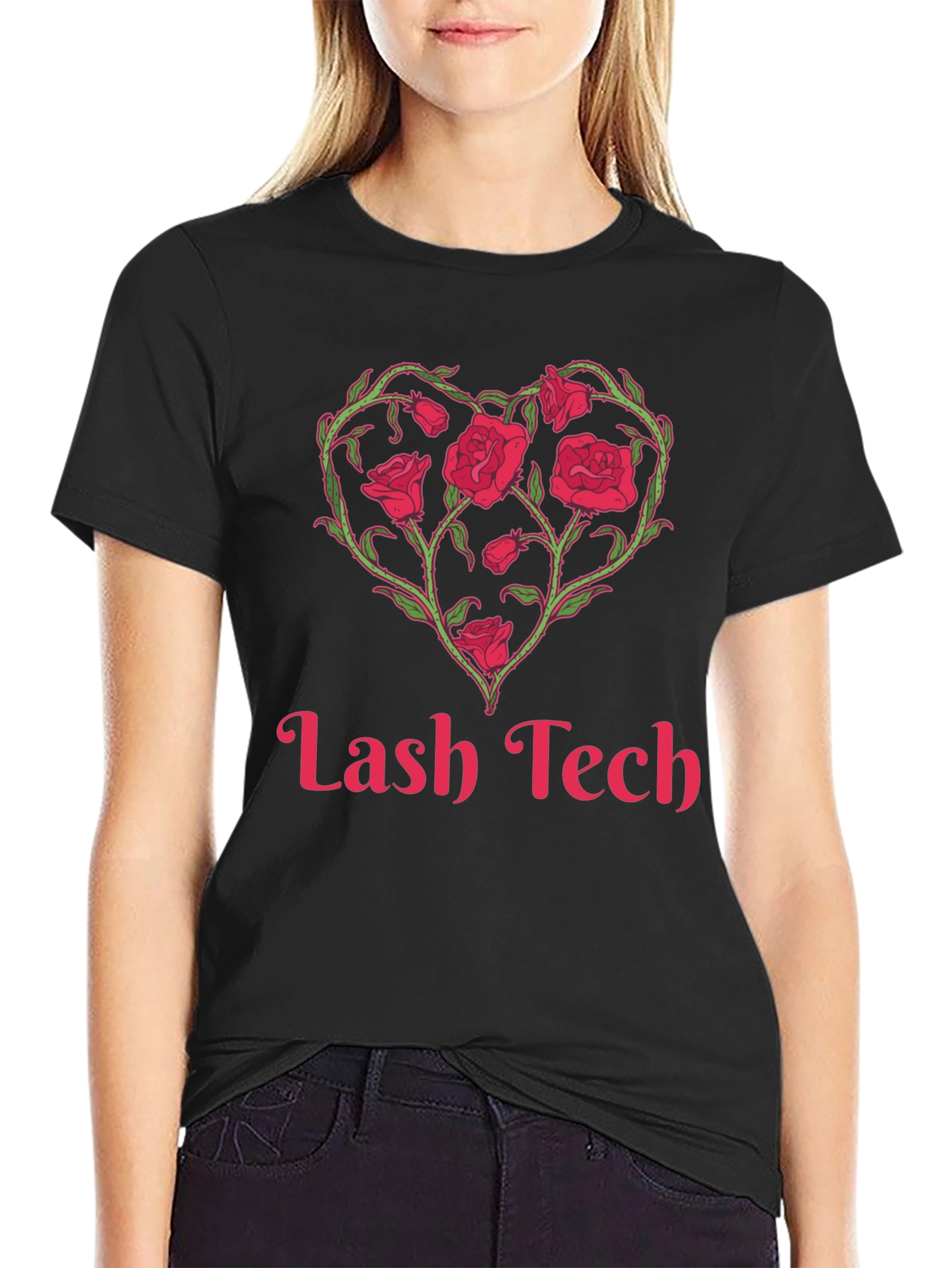 Lash Tech Rose Heart Graphic T-Shirt