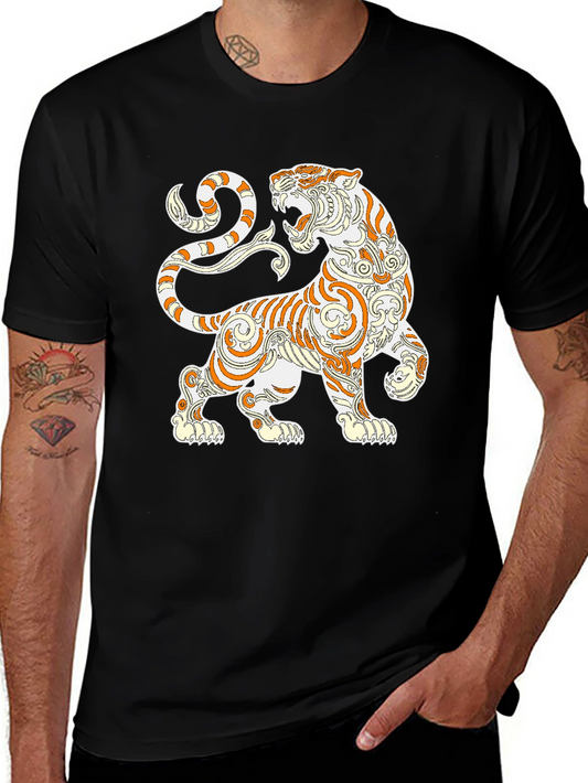 Tiger Graphic Print Mens Black T-Shirt