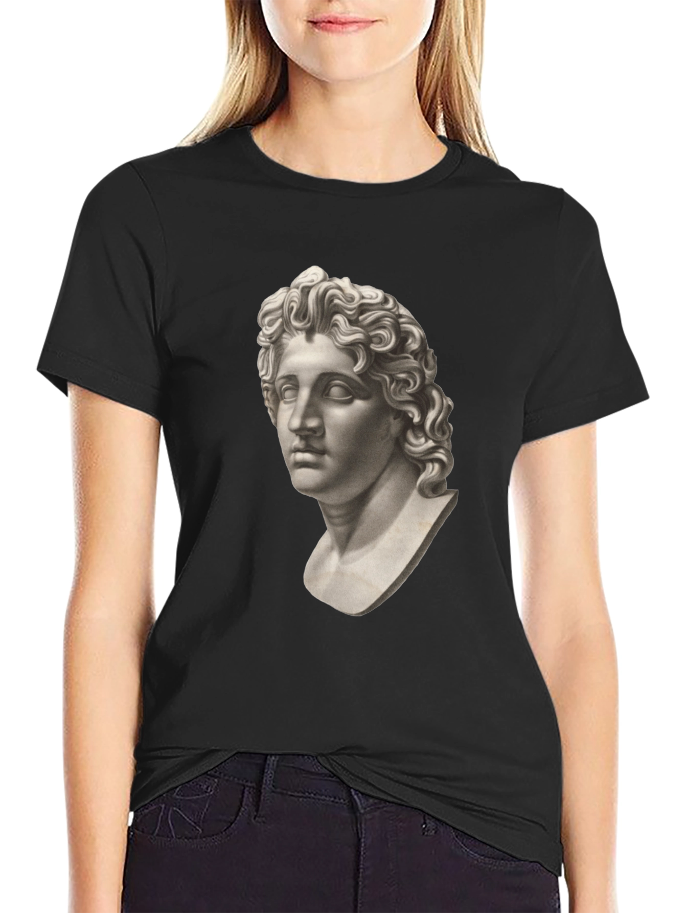 Statue Head Graphic Tee - Classic Black Cotton T-Shirt