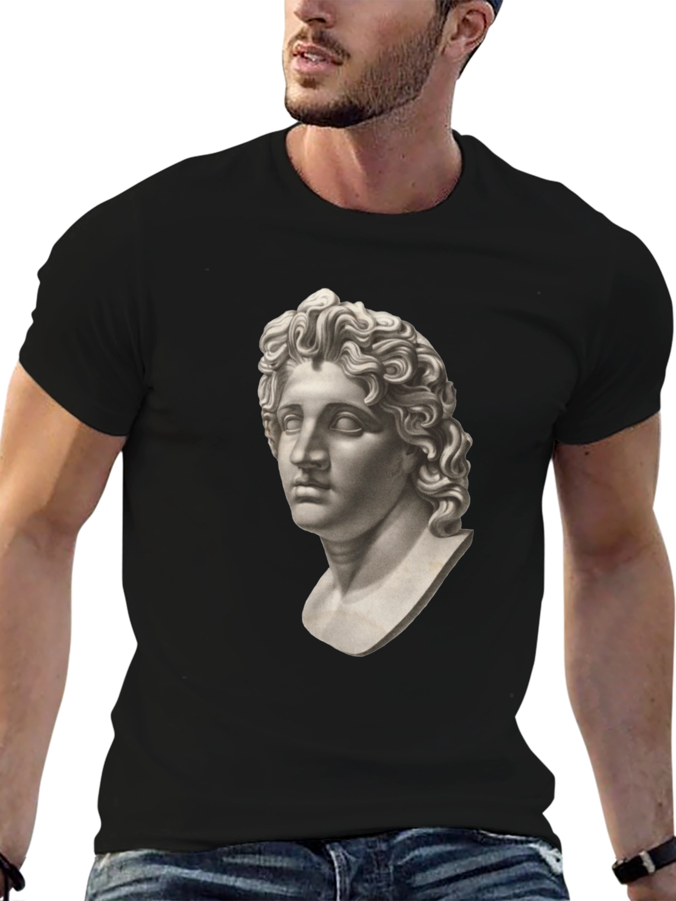 Statue Head Graphic Tee - Classic Black Cotton T-Shirt