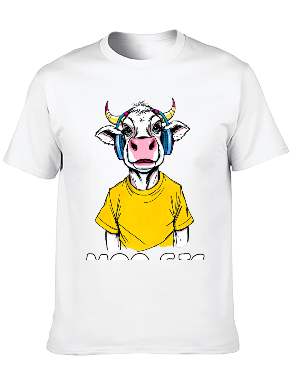 Cow with Headphones Graphic T-Shirt - Quirky Fashion