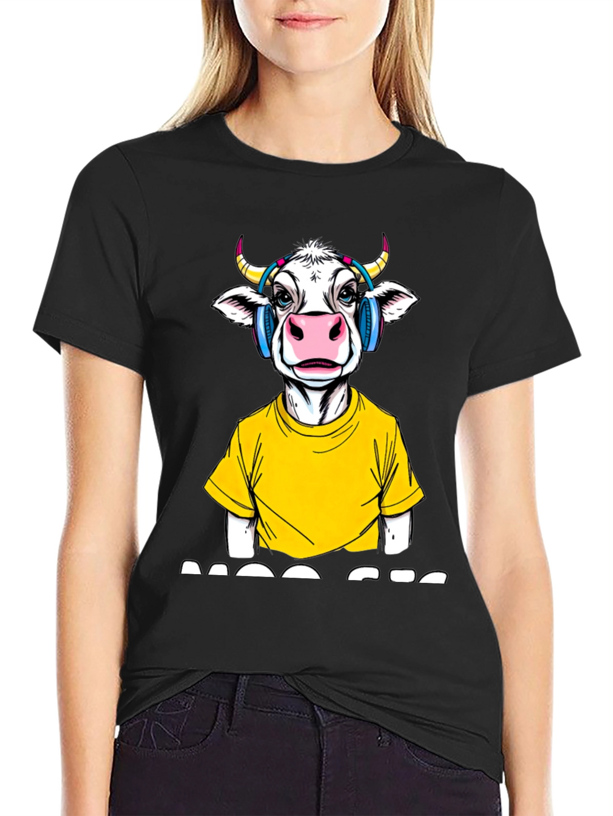 Cow with Headphones Graphic T-Shirt - Quirky Fashion