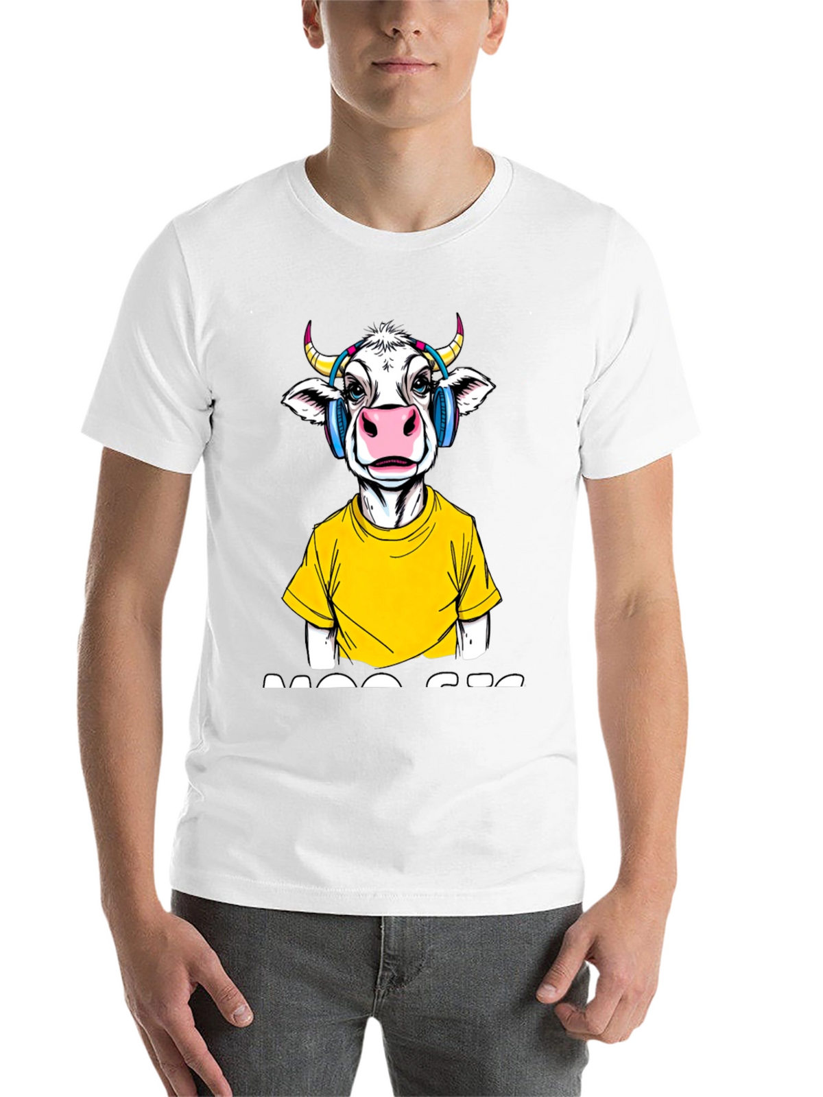 Cow with Headphones Graphic T-Shirt - Quirky Fashion