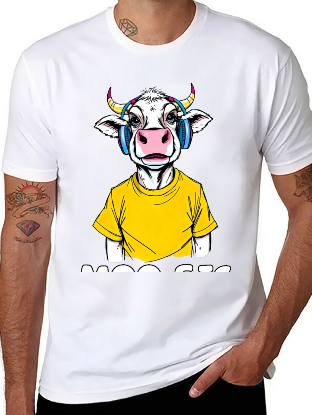 Cow with Headphones Graphic T-Shirt - Quirky Fashion