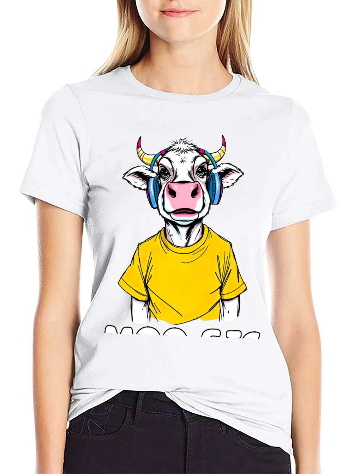 Cow with Headphones Graphic T-Shirt - Quirky Fashion
