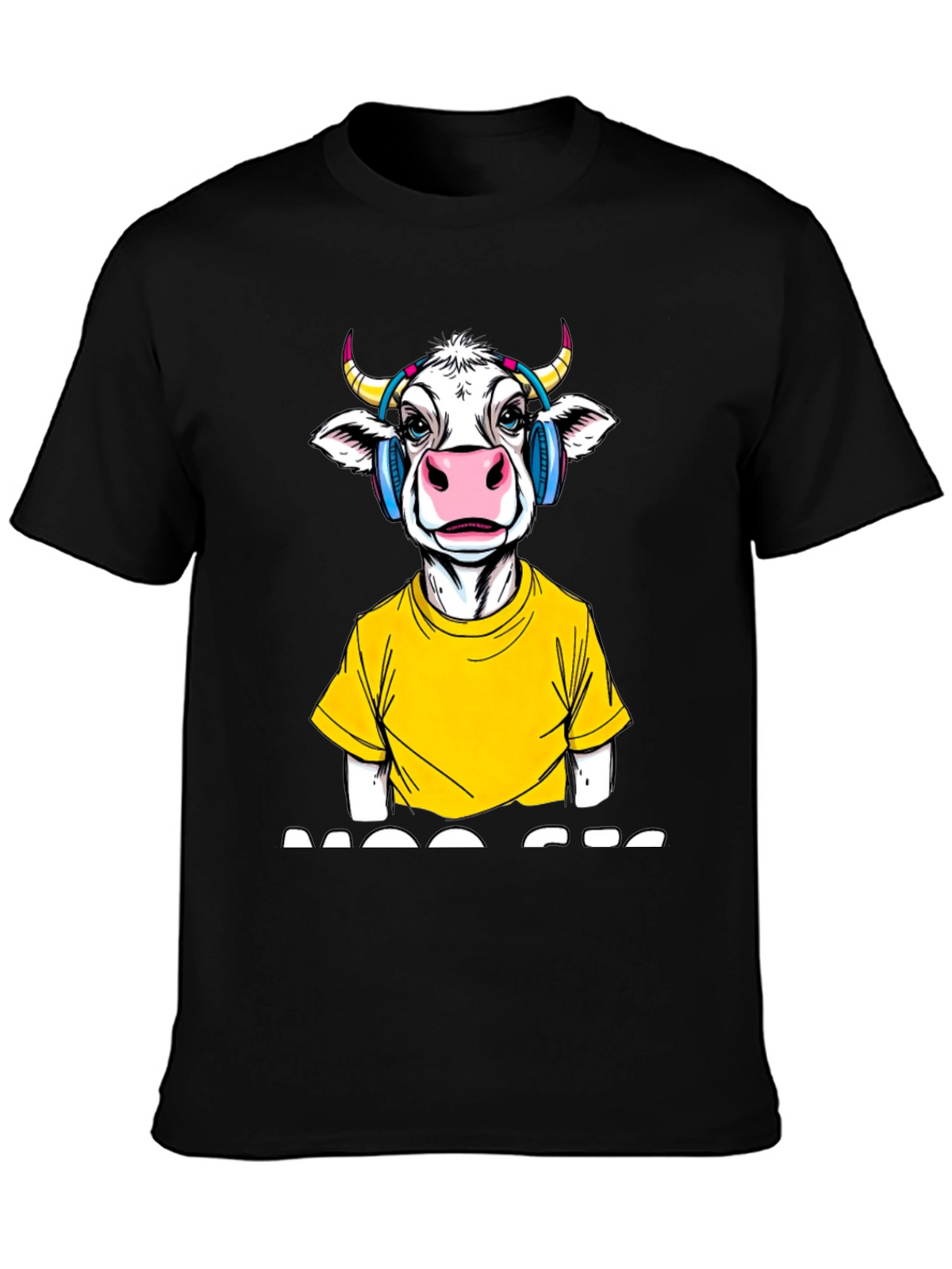 Cow with Headphones Graphic T-Shirt - Quirky Fashion
