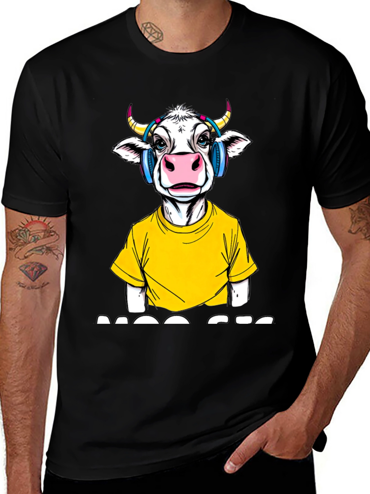 Cow with Headphones Graphic T-Shirt - Quirky Fashion