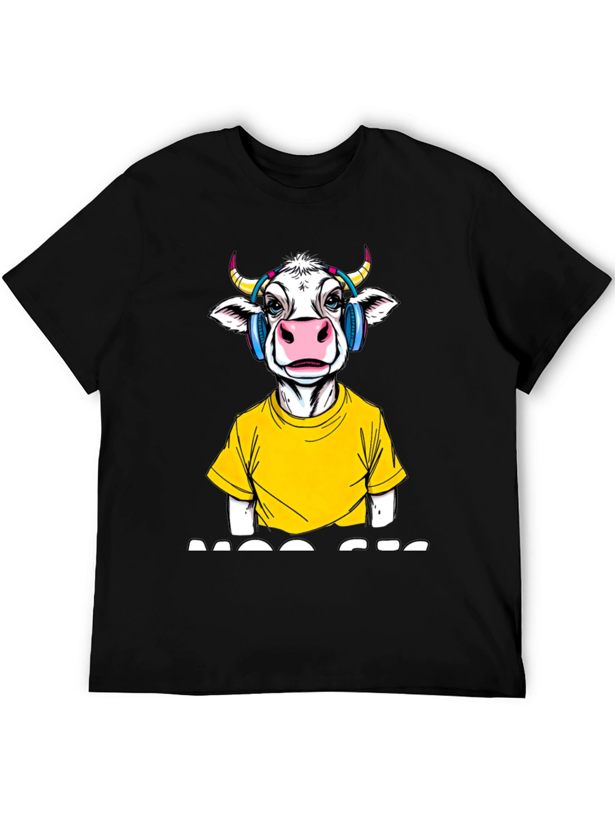 Cow with Headphones Graphic T-Shirt - Quirky Fashion