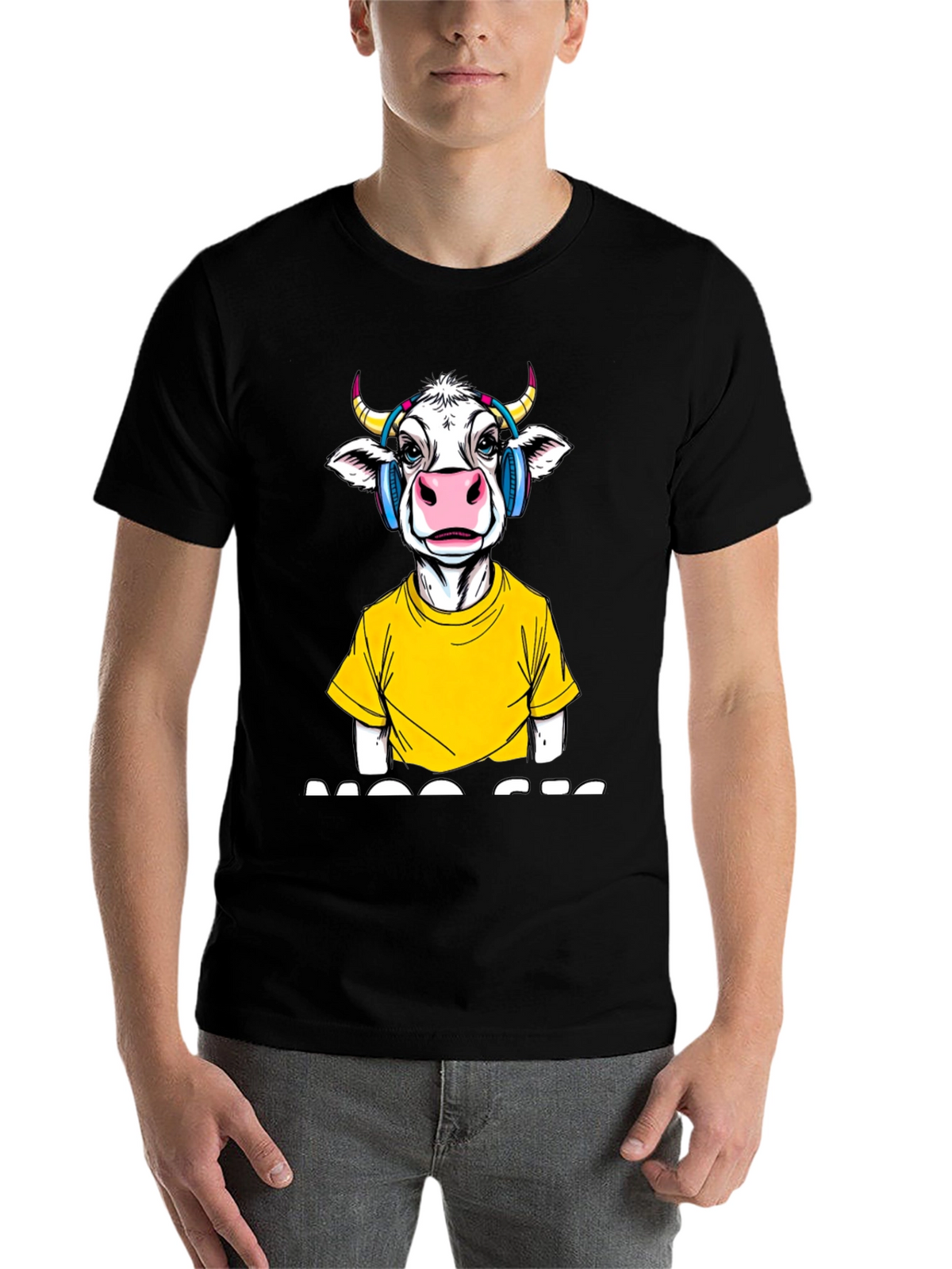 Cow with Headphones Graphic T-Shirt - Quirky Fashion