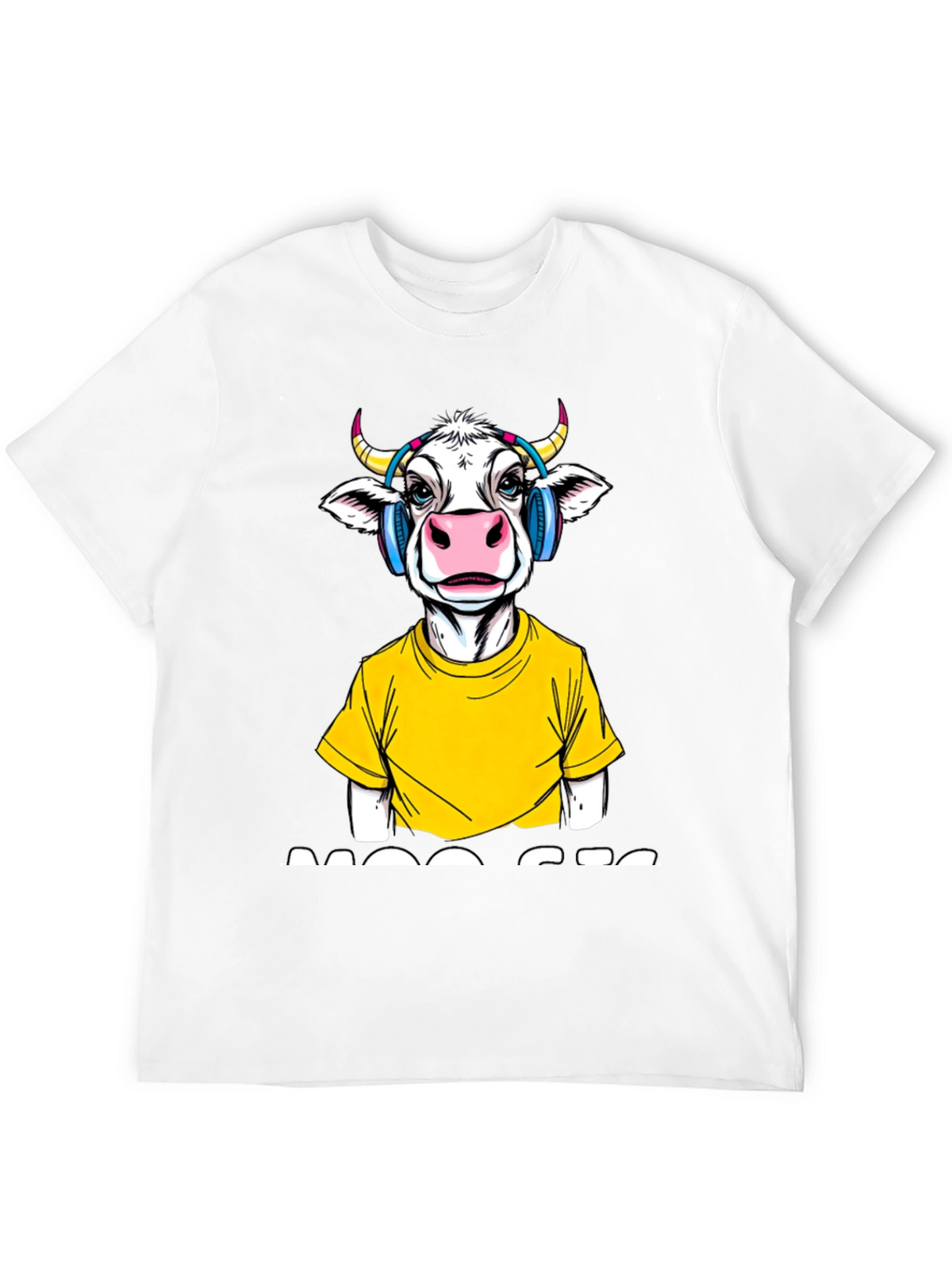 Cow with Headphones Graphic T-Shirt - Quirky Fashion