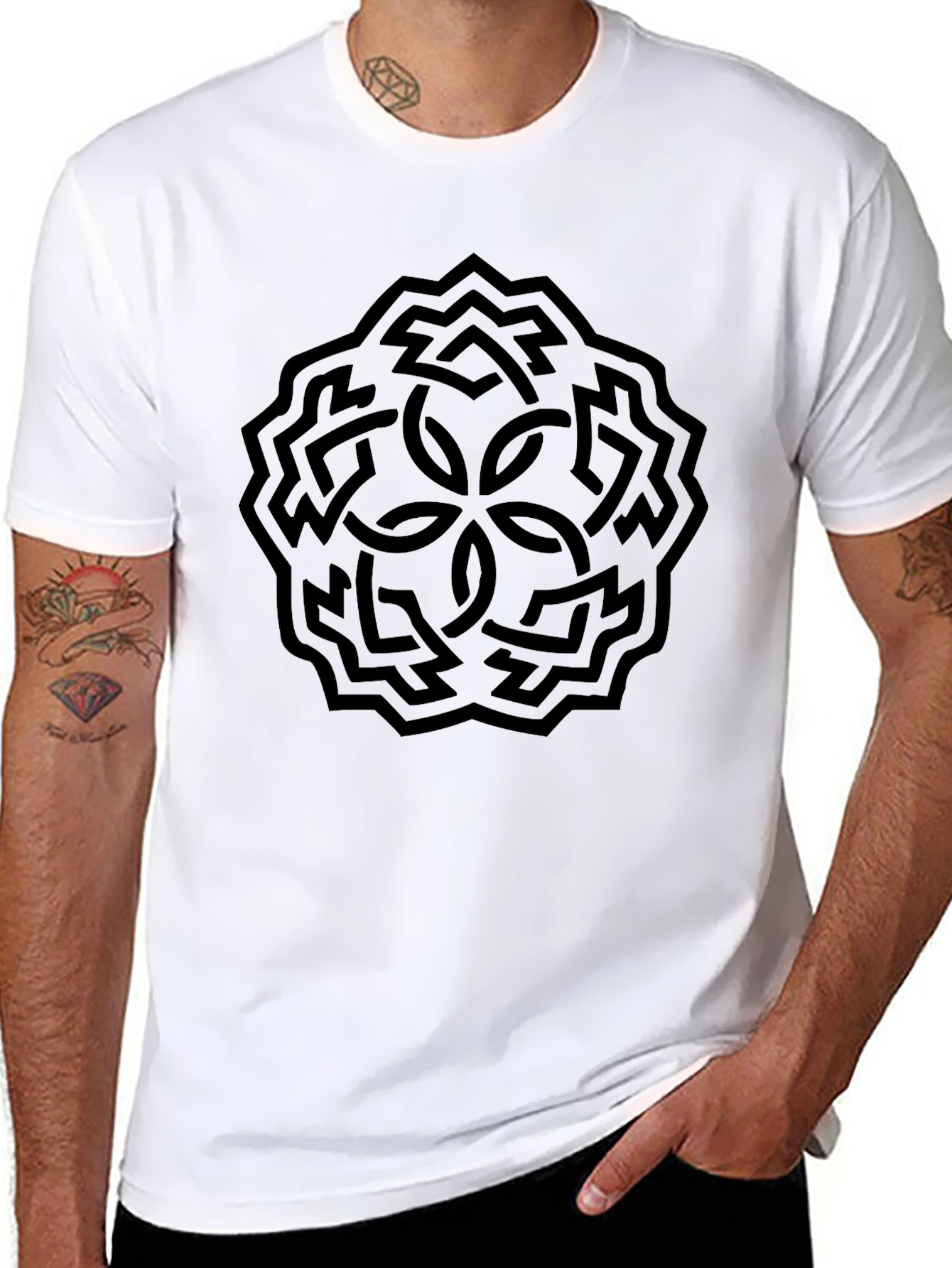 Black Celtic Knot T-Shirt: Stylish Geometric Design