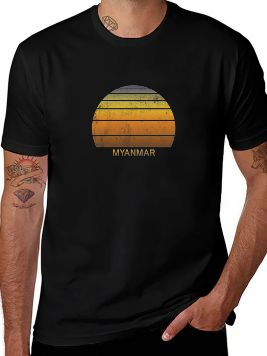 Retro Myanmar Sunset Graphic Tee - Black