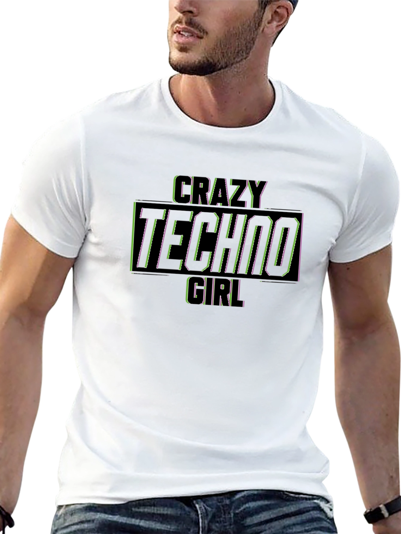 Crazy Techno Girl Graphic Black T-Shirt