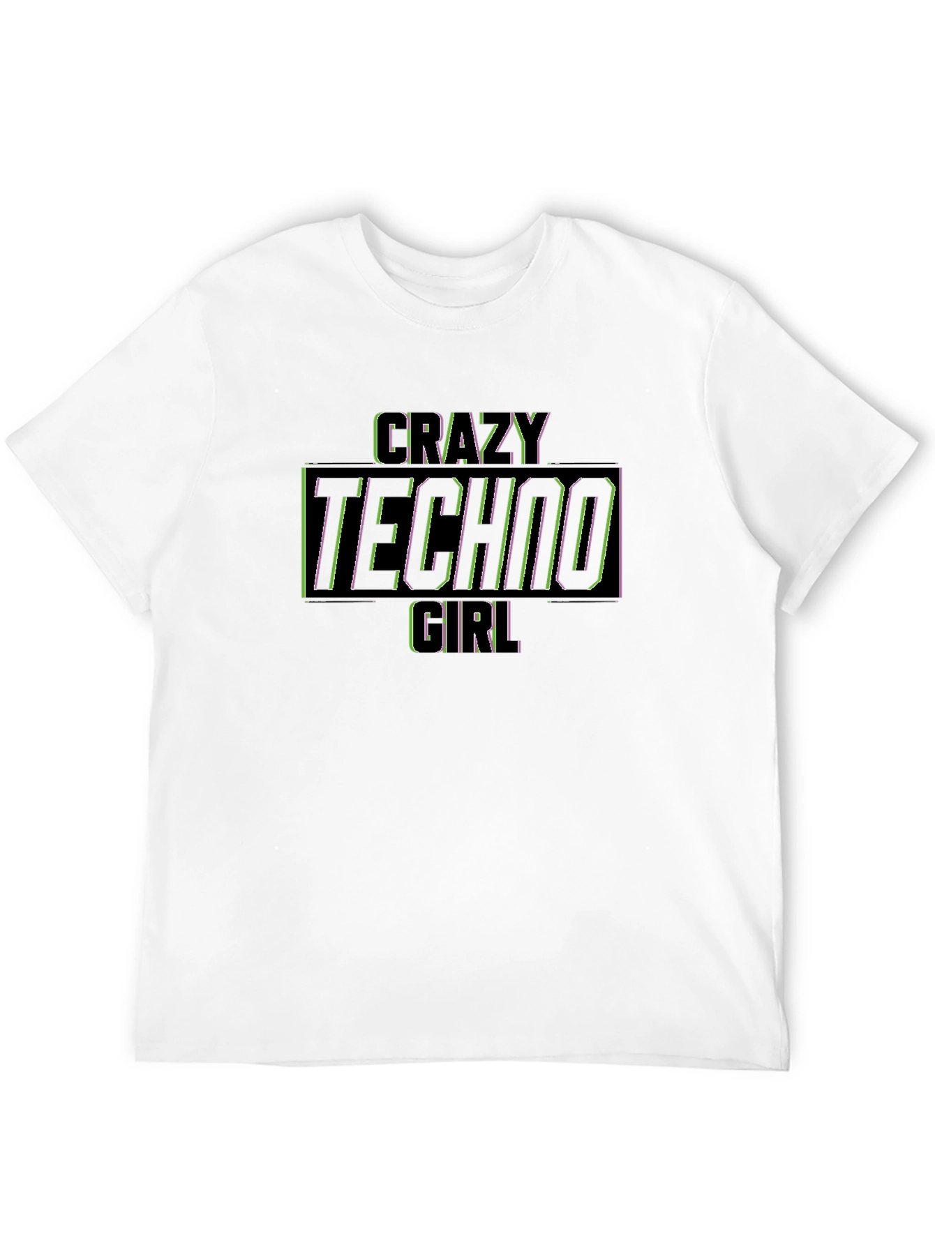 Crazy Techno Girl Graphic Black T-Shirt