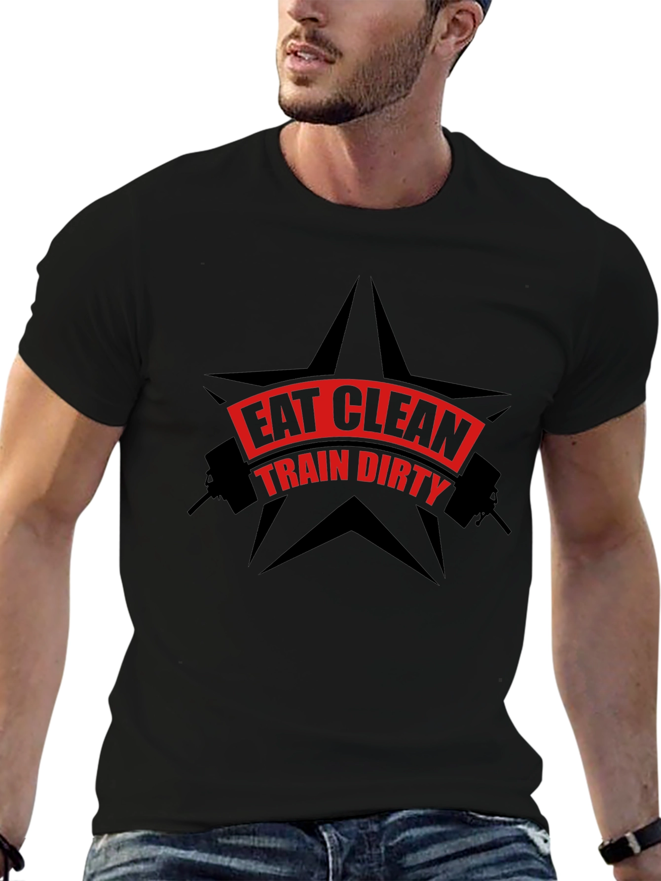 Eat Clean Train Dirty Black Graphic T-Shirt