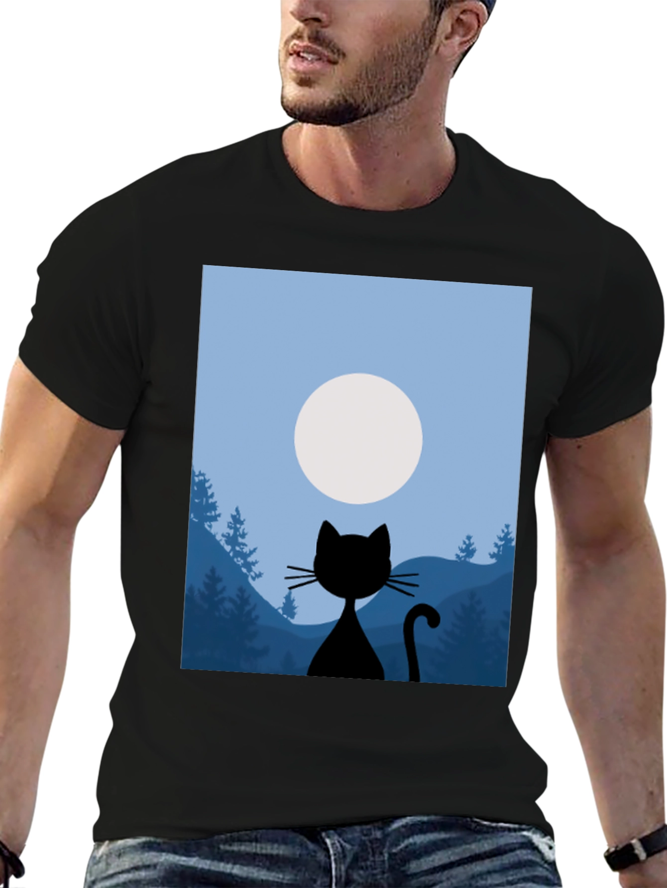Black Cat Moon Silhouette T-Shirt