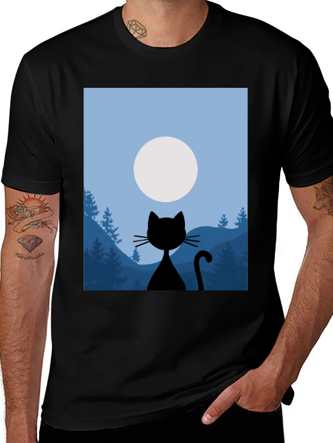 Black Cat Moon Silhouette T-Shirt