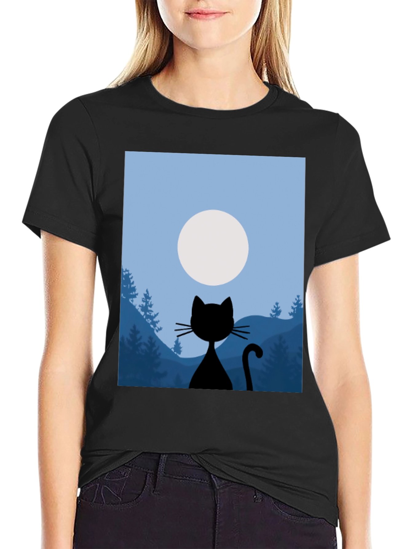 Black Cat Moon Silhouette T-Shirt