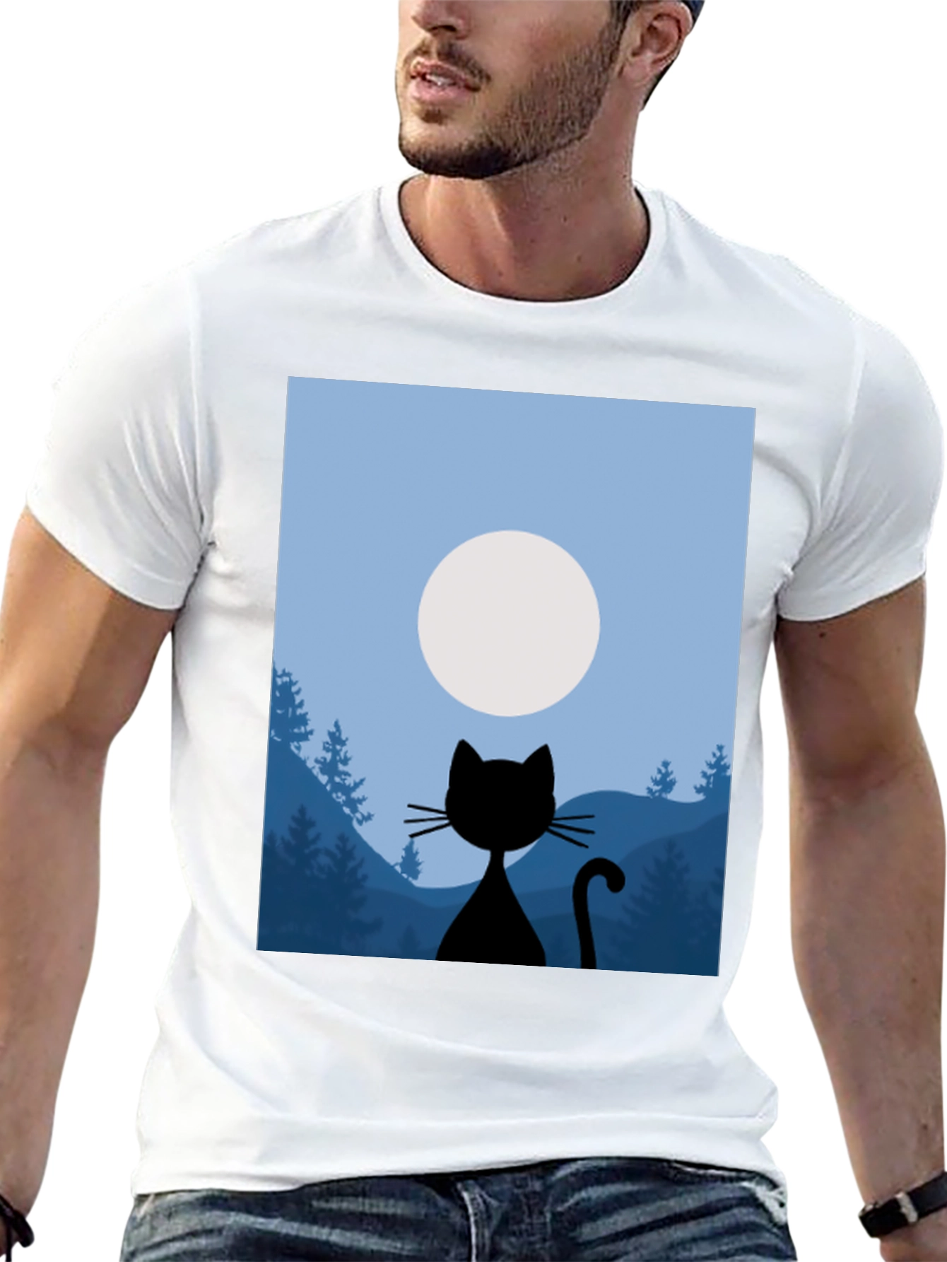 Black Cat Moon Silhouette T-Shirt