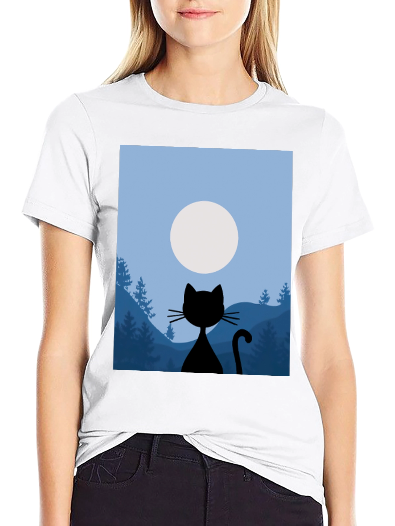 Black Cat Moon Silhouette T-Shirt