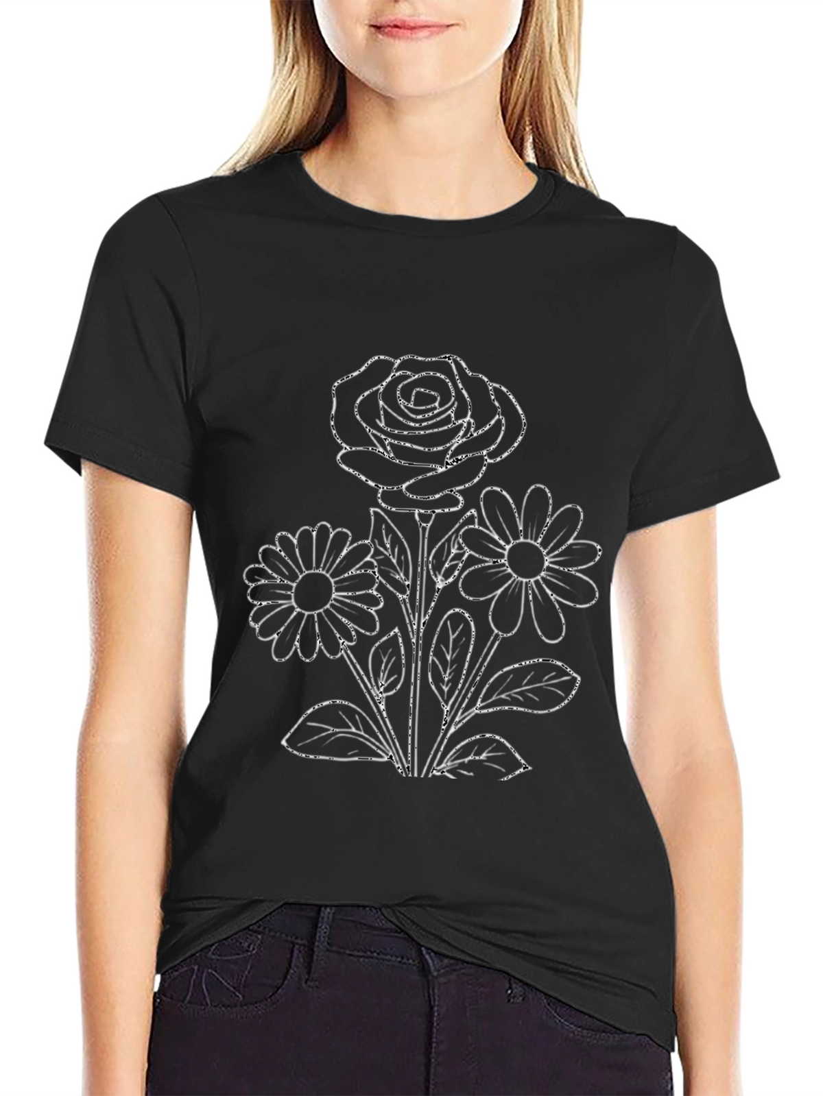 Floral Print Black T-Shirt