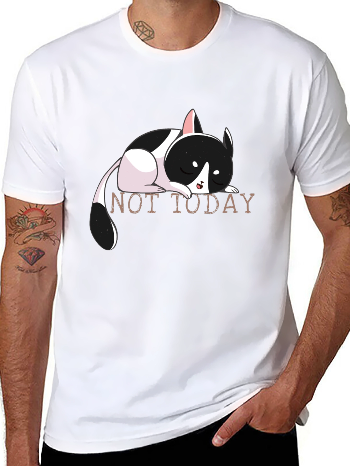 Not Today Cat Graphic Tee - Black Cotton T-Shirt
