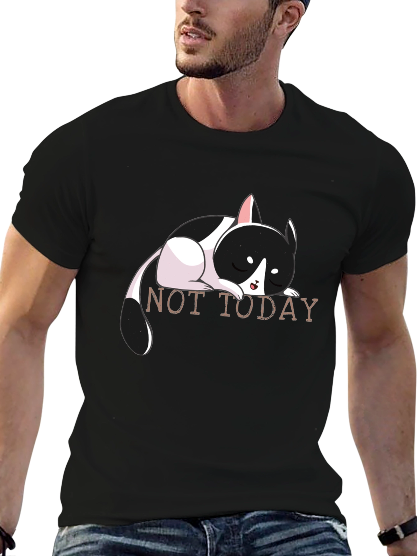 Not Today Cat Graphic Tee - Black Cotton T-Shirt