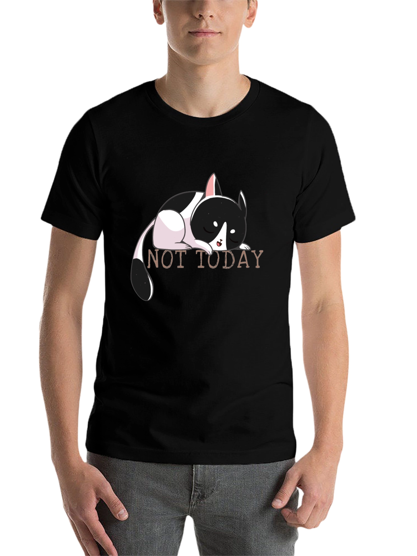 Not Today Cat Graphic Tee - Black Cotton T-Shirt