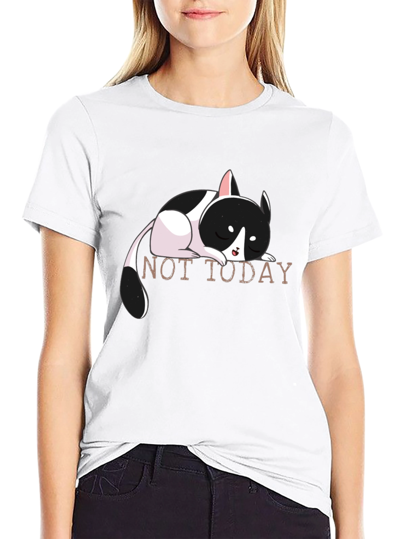Not Today Cat Graphic Tee - Black Cotton T-Shirt
