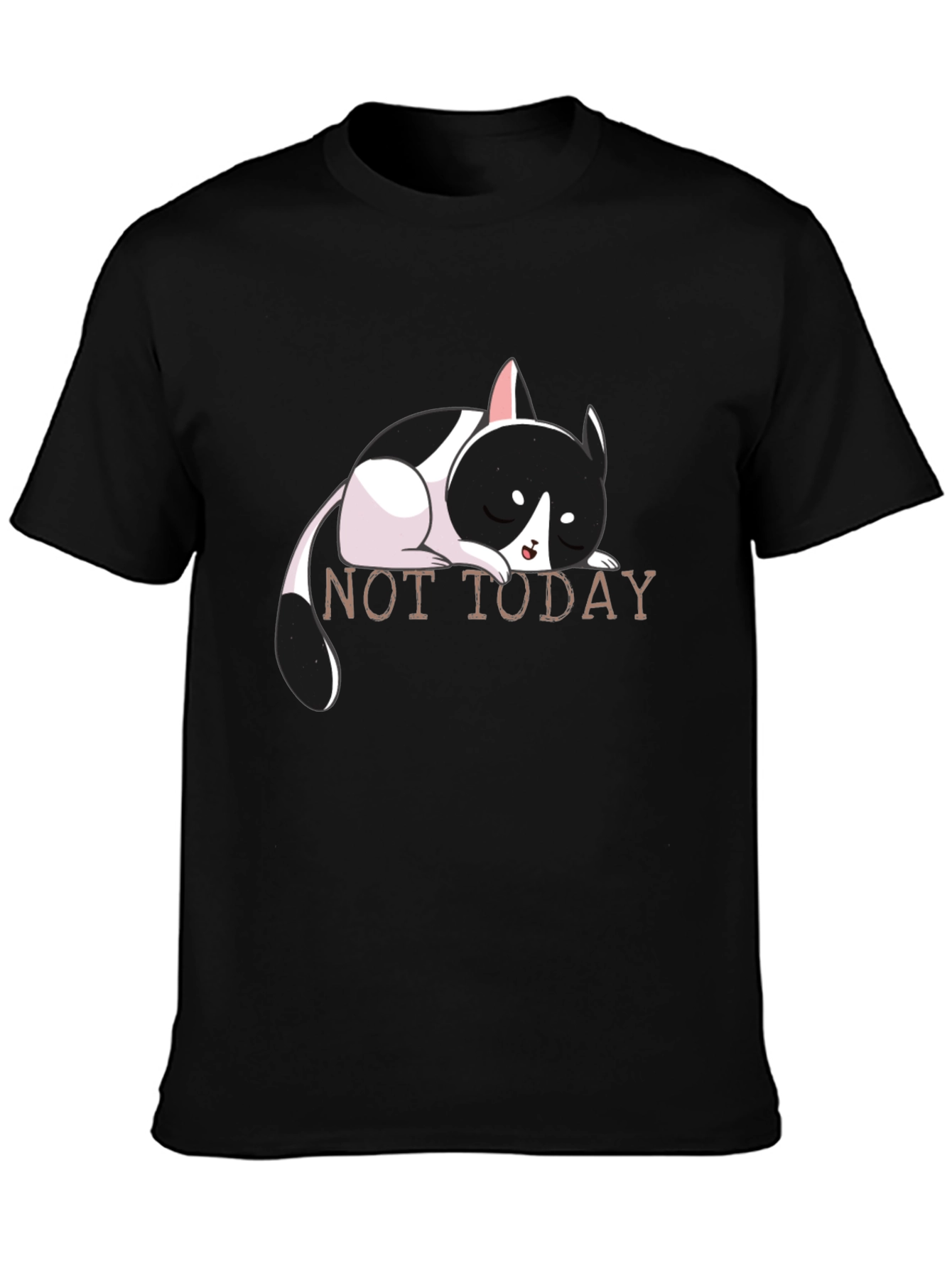 Not Today Cat Graphic Tee - Black Cotton T-Shirt
