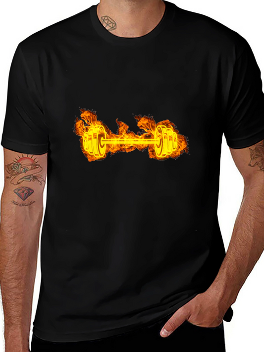 Flaming Barbell Graphic T-Shirt