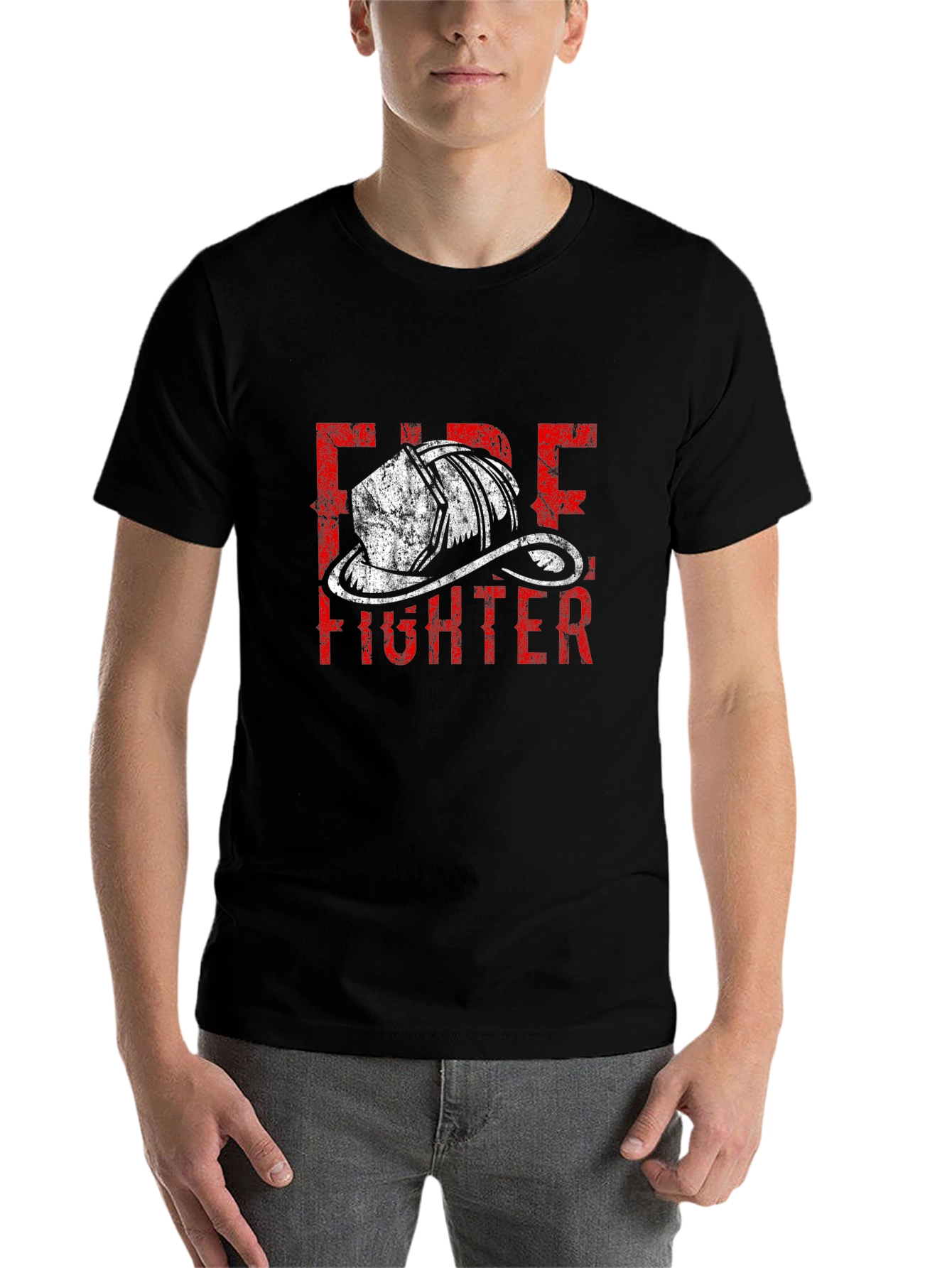 Firefighter Helmet Graphic Tee - Black Cotton