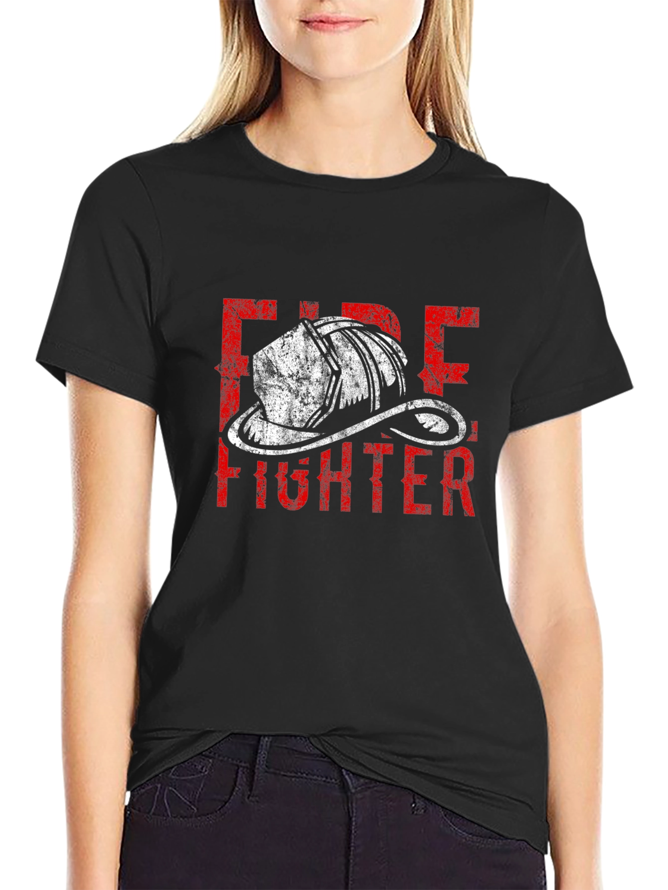 Firefighter Helmet Graphic Tee - Black Cotton