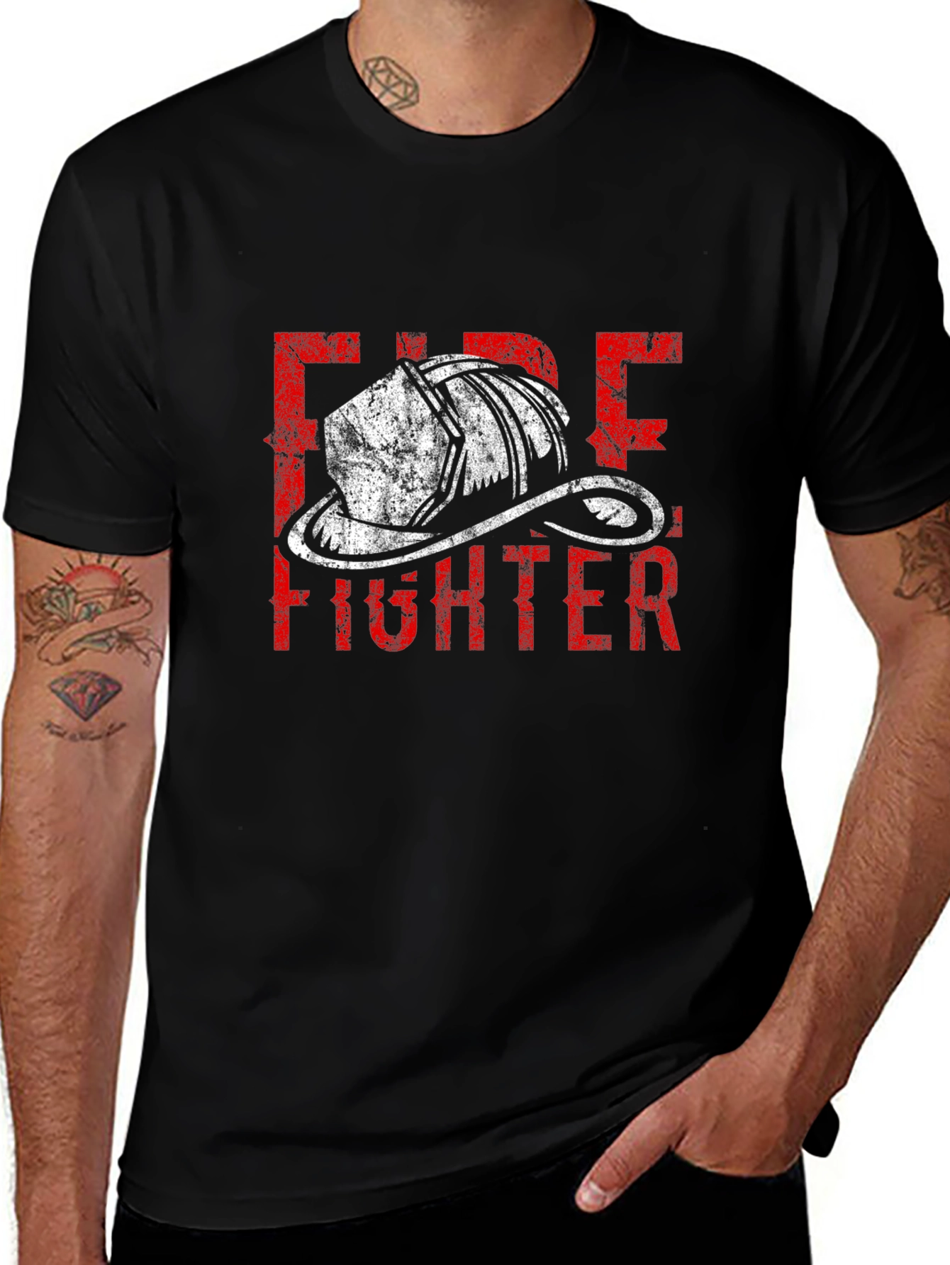 Firefighter Helmet Graphic Tee - Black Cotton