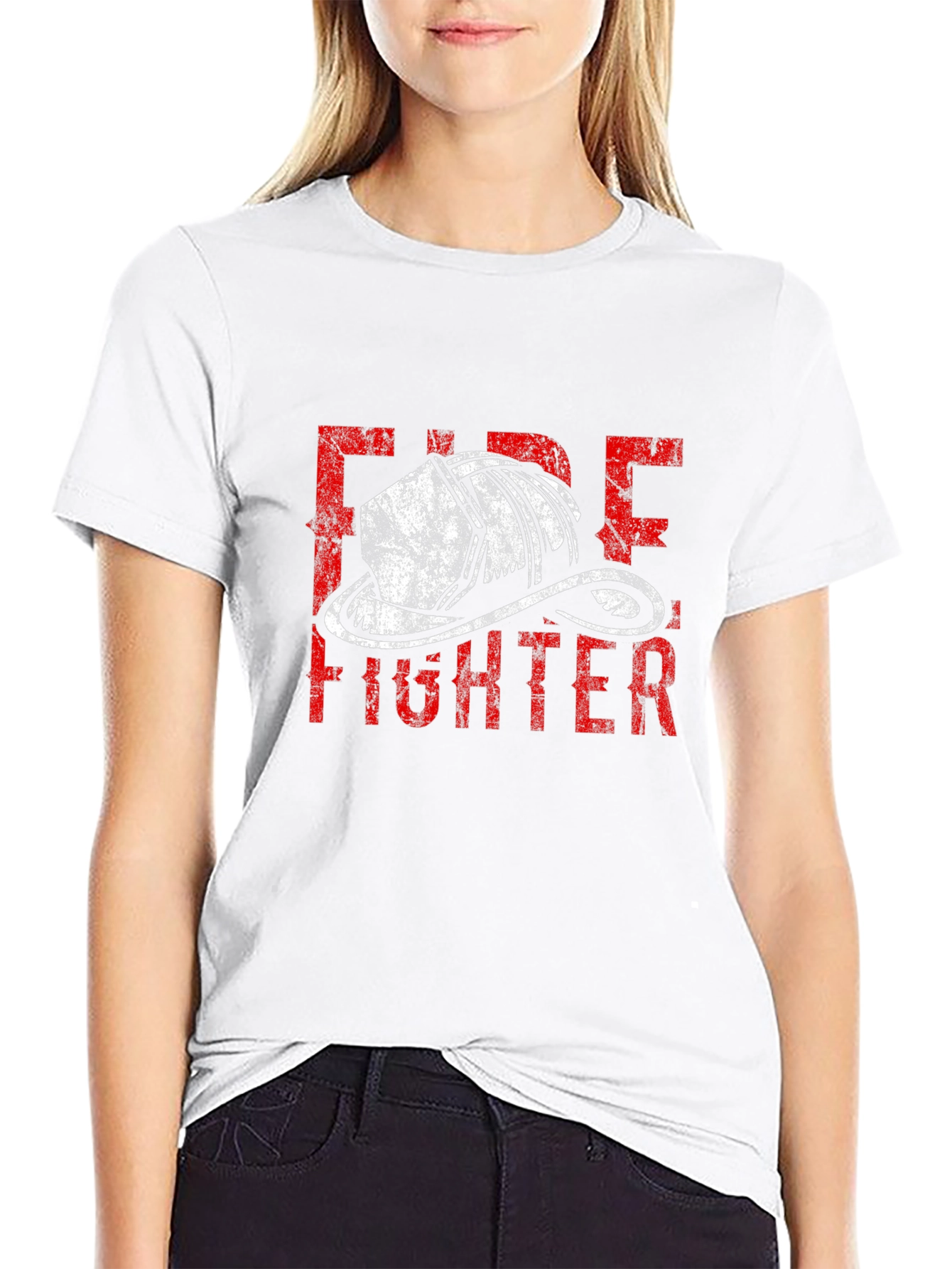 Firefighter Helmet Graphic Tee - Black Cotton