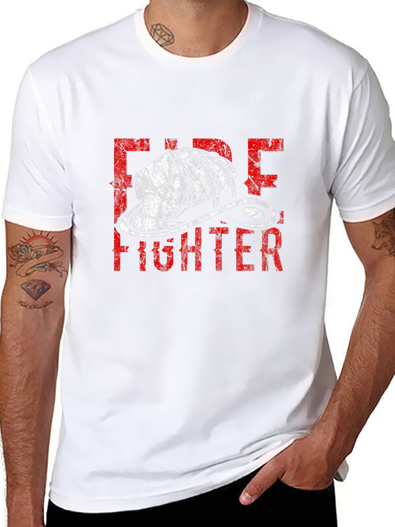Firefighter Helmet Graphic Tee - Black Cotton