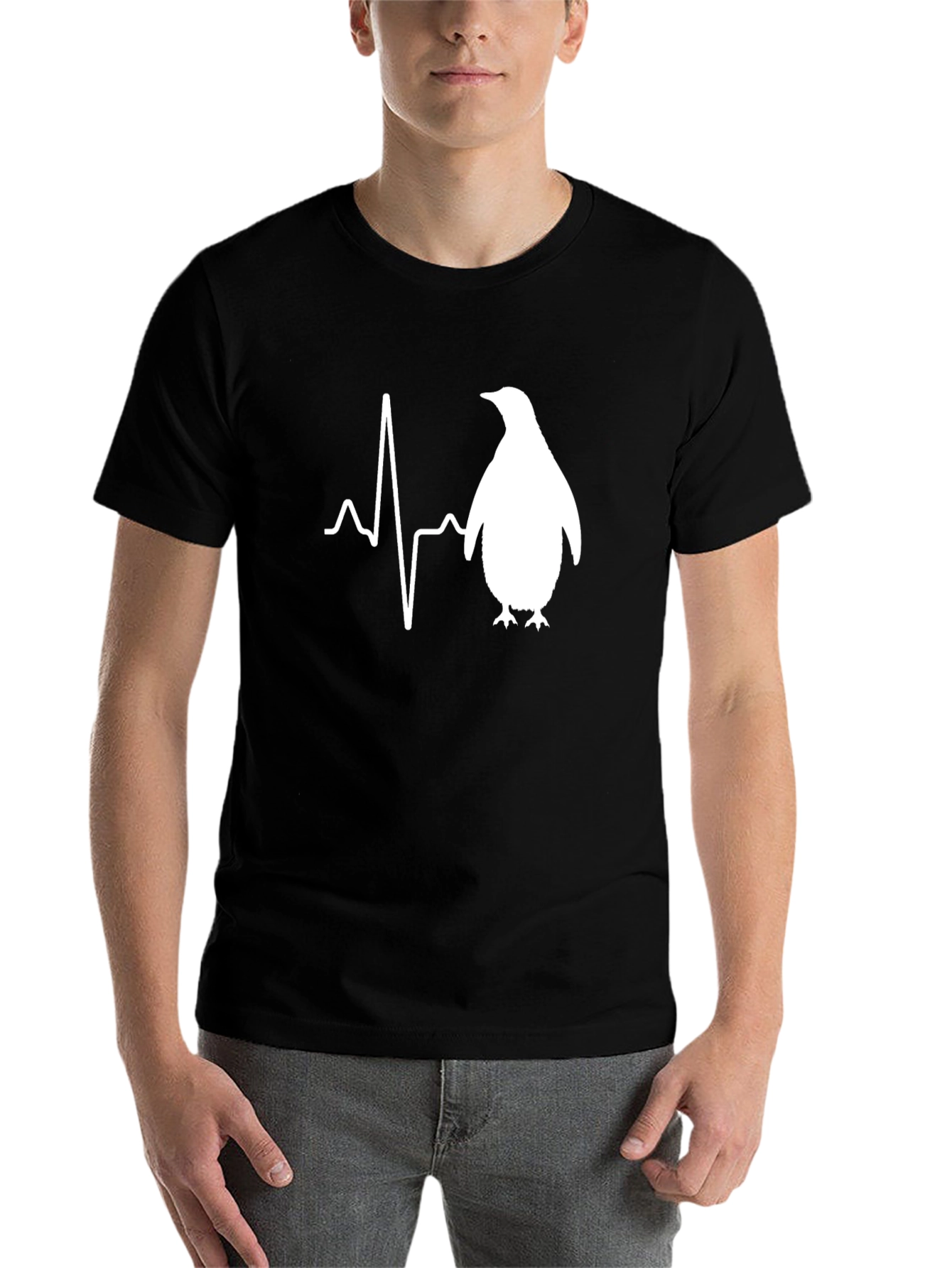 Penguin Heartbeat T-Shirt - Mens Black Graphic Tee