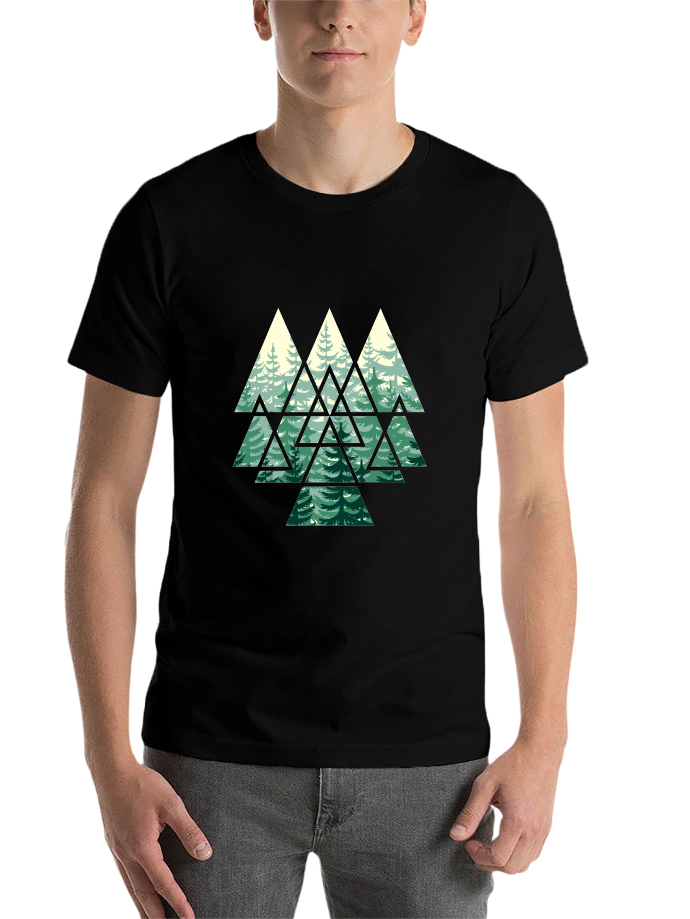 Geometric Forest Graphic Tee - Mens Black T-Shirt