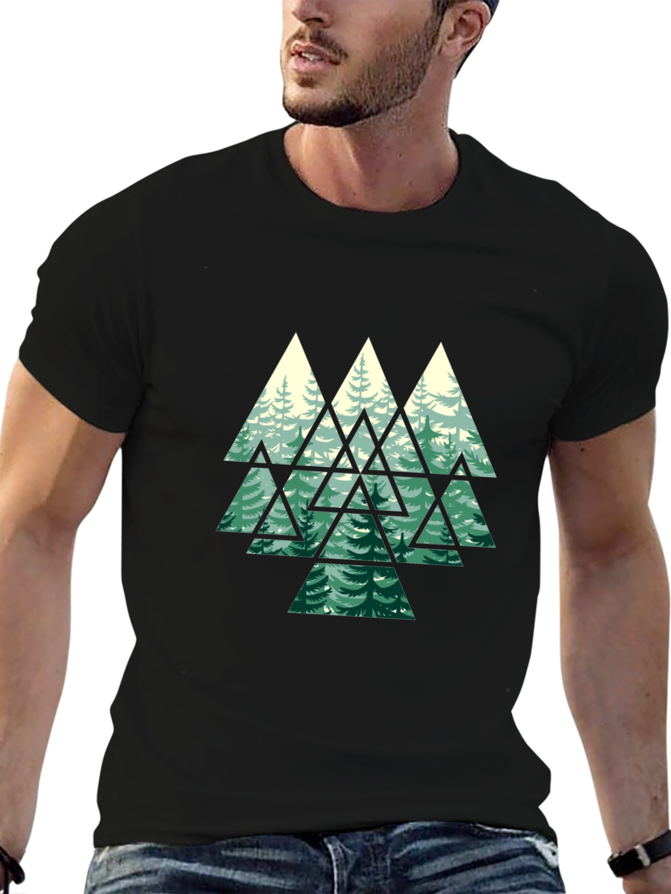 Geometric Forest Graphic Tee - Mens Black T-Shirt