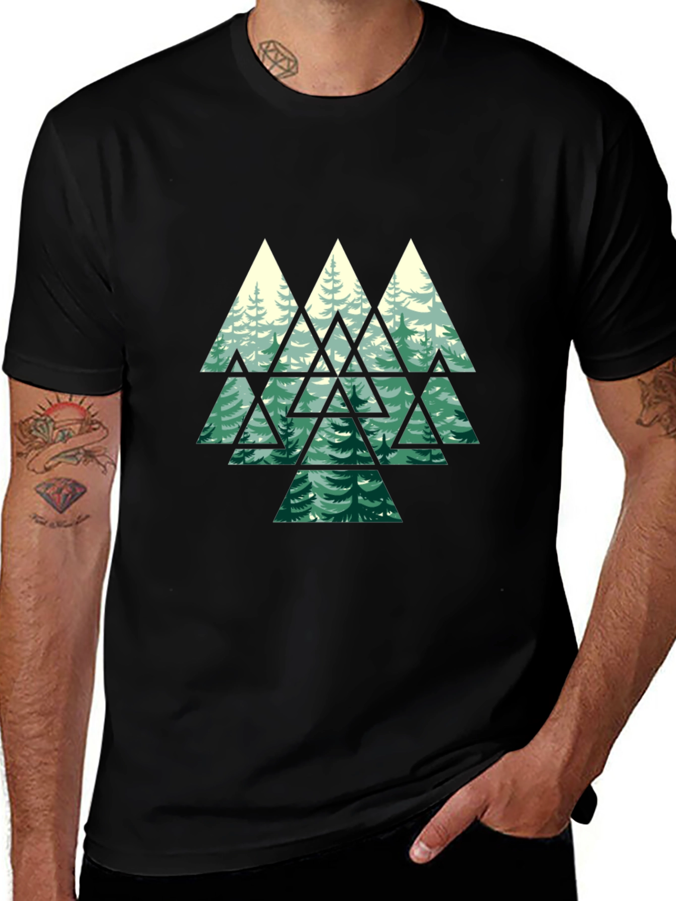 Geometric Forest Graphic Tee - Mens Black T-Shirt