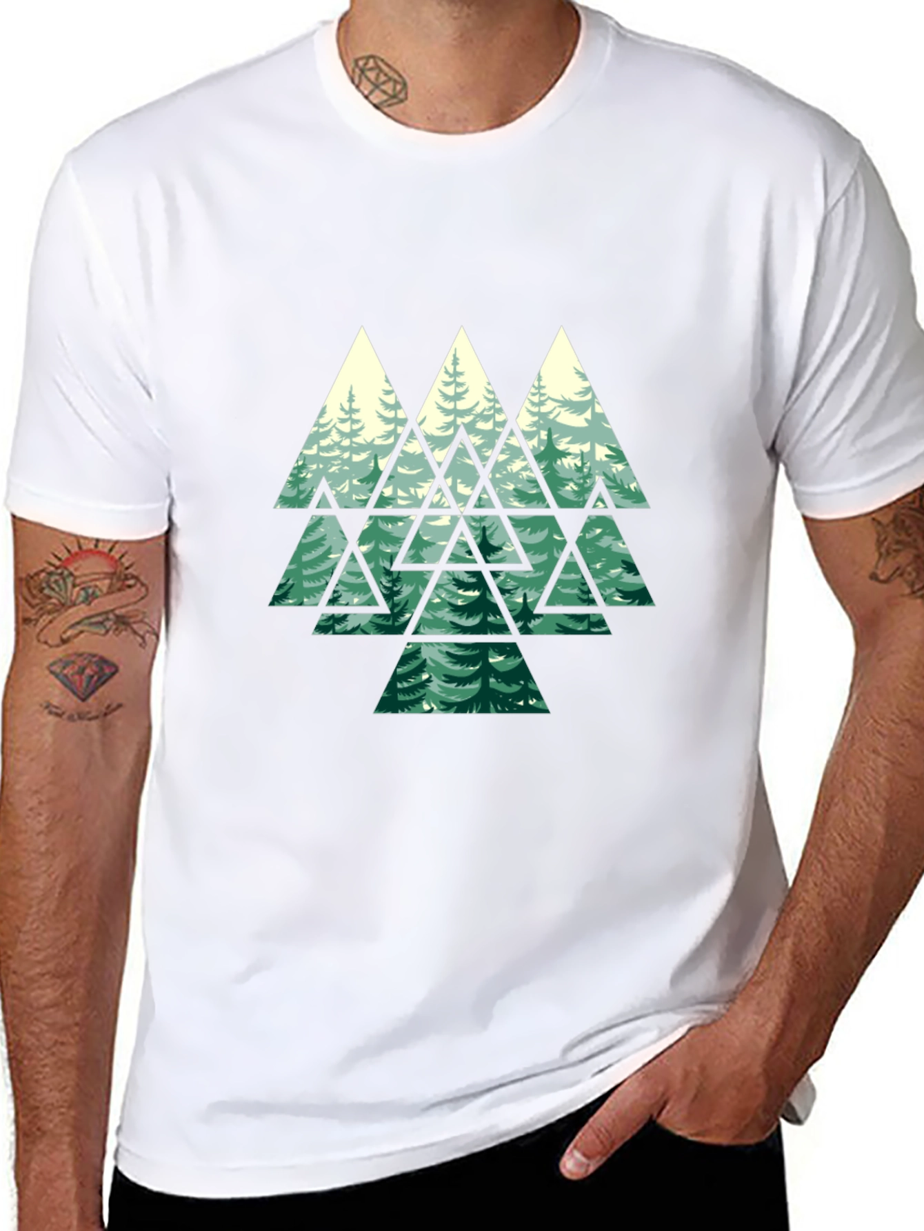 Geometric Forest Graphic Tee - Mens Black T-Shirt
