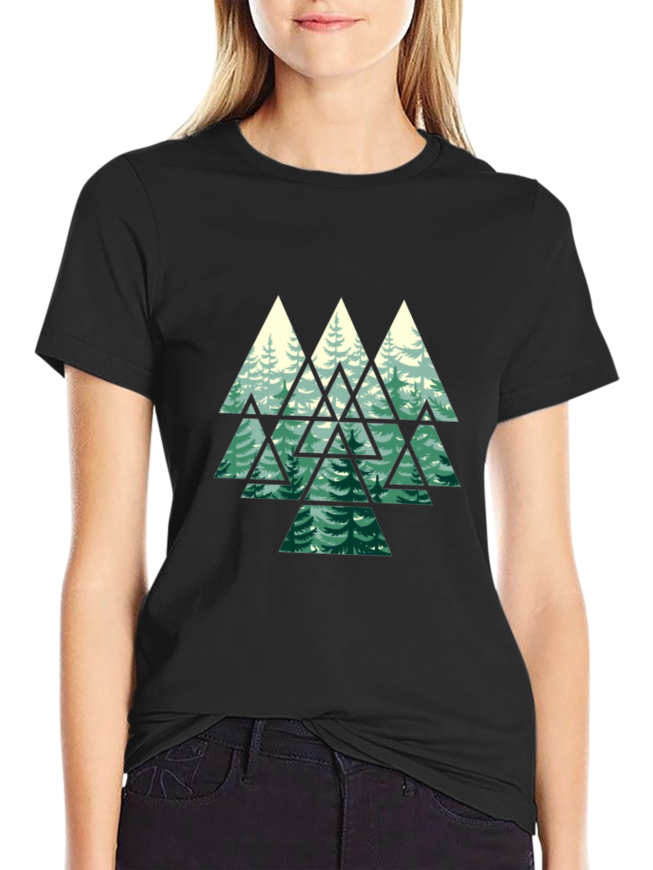 Geometric Forest Graphic Tee - Mens Black T-Shirt