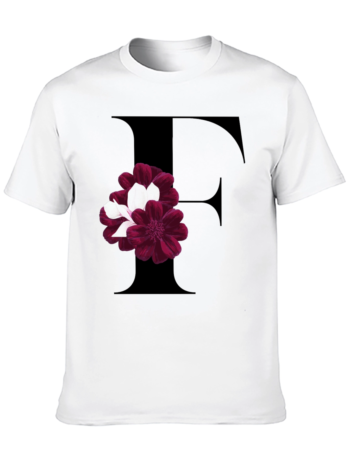 Floral Letter F Black T-Shirt
