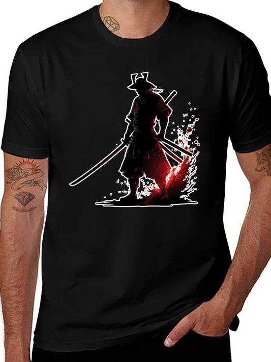 Samurai Warrior Graphic Print Black T-Shirt