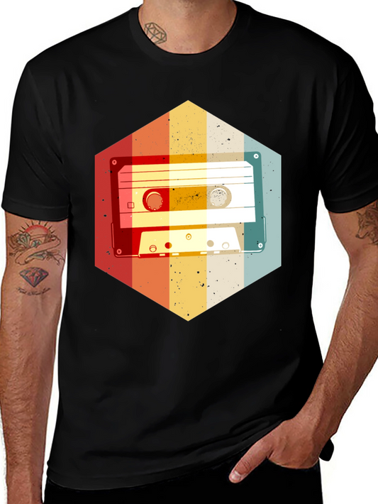Retro Cassette Tape Hexagon Graphic T-Shirt