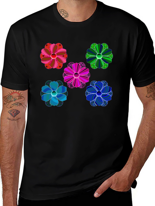 Floral Pattern Black T-Shirt Unique Design