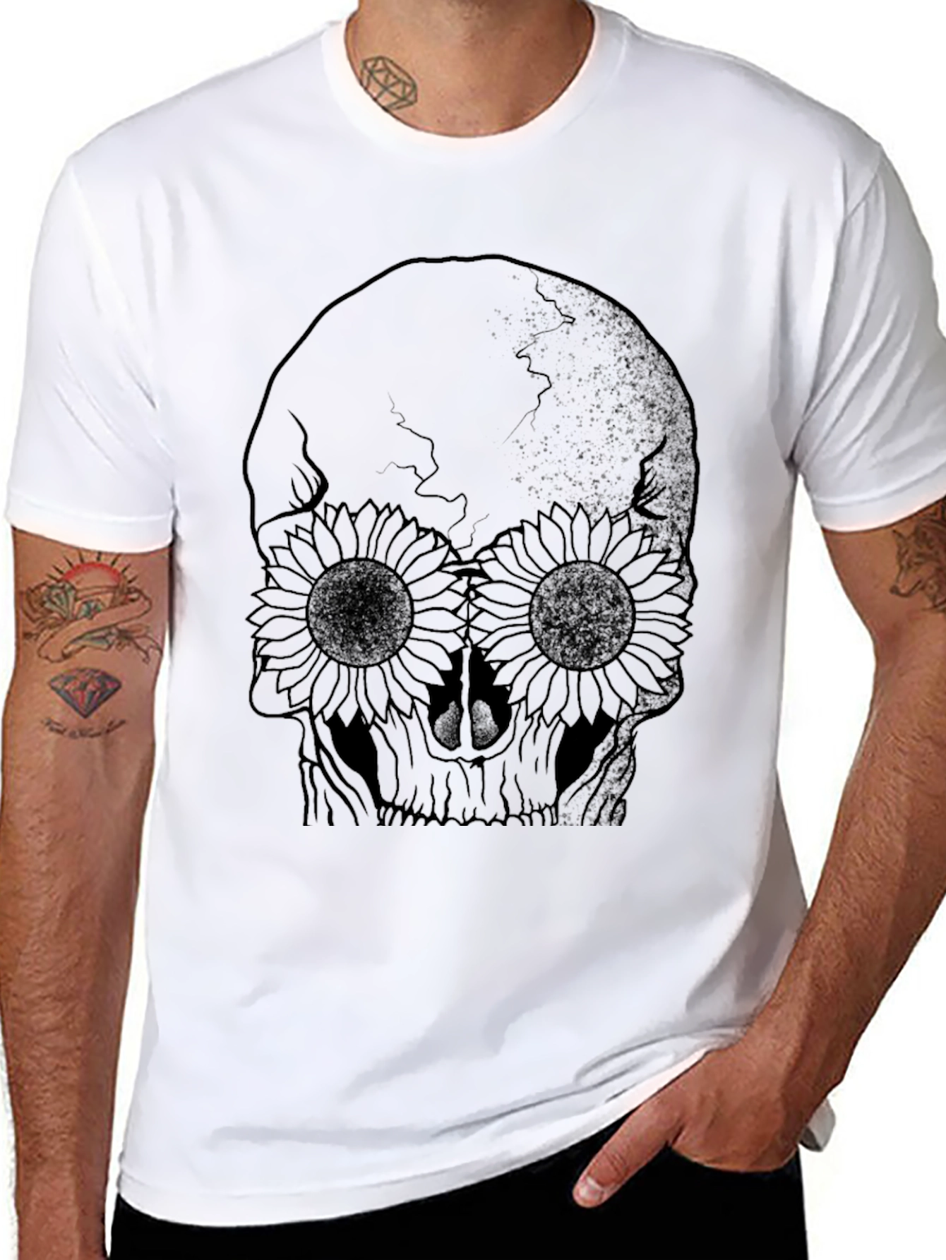 Skull & Sunflower Graphic Black T-Shirt